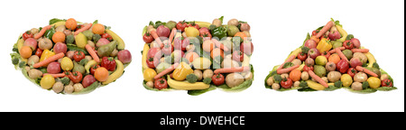 Obst und Gemüse Kreis Quadrat Dreieck Stockfoto