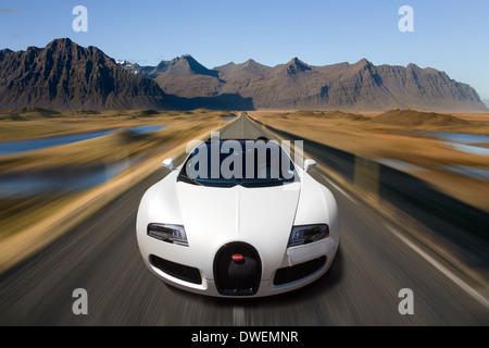 Bugatti Veyron EB 16.4 Geschwindigkeit in Island Stockfoto