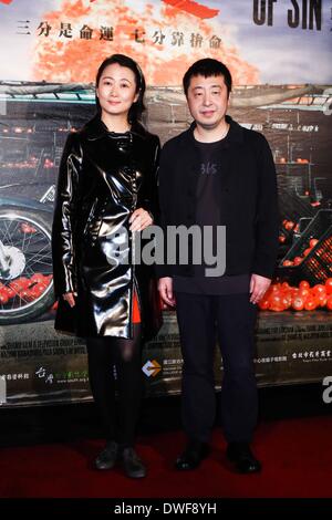 Taipei. 6. März 2014. Förderung von Regisseur Jia Zhangke und Schauspielerin Zhao Tao Film A Touch Of Sin in Taipei auf Donnerstag, 6. März 2014. © TopPhoto/Alamy Live-Nachrichten Stockfoto