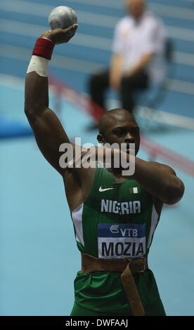 Sopot, Polen 7. März 2014 IAAF World Indoor Championships Sopot 2014. Mozia (Nigeria) dich in der Kugelstoß-Qualifikation. Bildnachweis: Michal Fludra/Alamy Live-Nachrichten Stockfoto