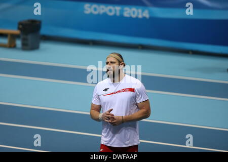 Sopot, Polen 7. März 2014 IAAF World Indoor Championships Sopot 2014. Tomasz Majewski (POL) dich im Kugelstoßen. Bildnachweis: Michal Fludra/Alamy Live-Nachrichten Stockfoto