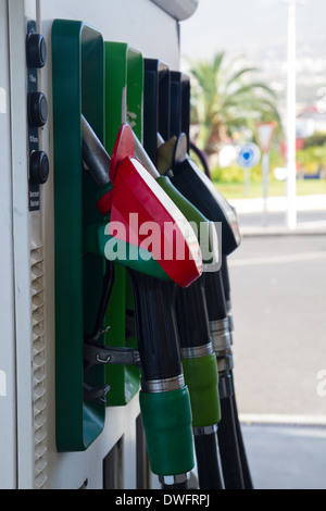 Tankstelle Pumpen hautnah Stockfoto