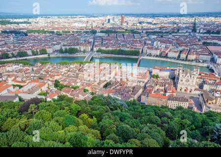 Luftbild in Lyon von Basilique de Fourvière Hügel. Frankreich Stockfoto