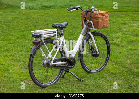 Weiße Pedelec / e-Bike / Elektro Fahrrad in Feld Stockfoto