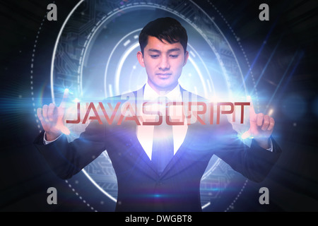 JavaScript gegen glühende Wirbel auf schwarzem Hintergrund Stockfoto