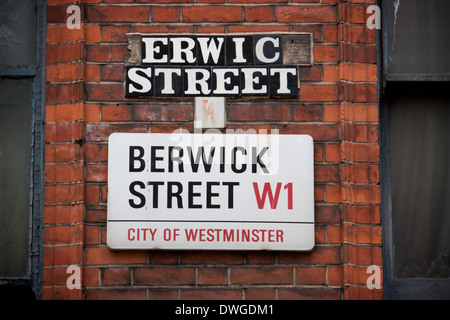 Berwick Street, W1, Straßenschild im Soho-Bereich von London UK Stockfoto