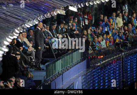 Sotschi, Russland. 7. März 2014. Der russische Präsident Vladimir Putin erklärt, dass die Spiele während der Eröffnungsfeier im Olympiastadion Fisht in 2014 Paralympischen Winterspiele in Sotschi, Sotschi, Russland, 7. März 2014 eröffnen. Foto: Jan Woitas/Dpa/Alamy Live News Stockfoto