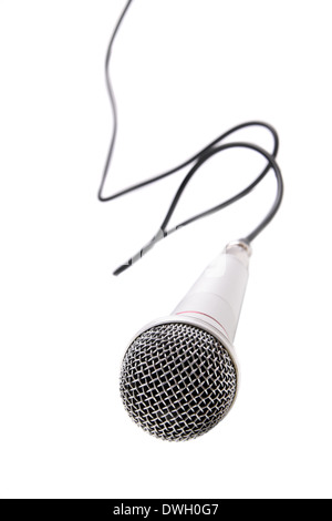 Mikrofon mit Kabel isoliert auf weißem Hintergrund Stockfoto