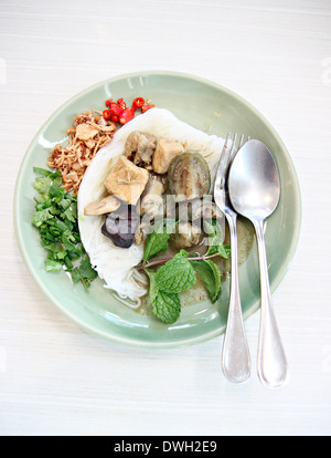 Curry Chicken Nudeln (KHANOM CHIN) mit Gemüse. Stockfoto