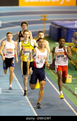 Lukas LENNON-FORD Rory EVANS & Omar SIMPSON 400m Männer Halbfinale Heat 1, 2013 britischen Leichtathletik Europäische Studien Sheffield, UK Stockfoto