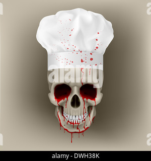Blutige Schädel Mütze Koch. Illustration für Design auf weißem Hintergrund Stockfoto