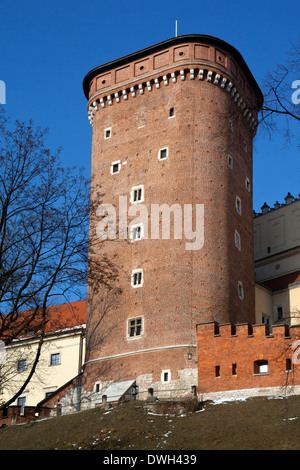 Senatorska Turm auf das Königsschloss auf dem Wawel-Hügel in der Stadt Krakau in Polen. Stockfoto