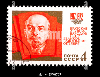 Briefmarke aus der Sowjetunion (UdSSR), Vladimir Ilyich Lenin, auf den 55. Jahrestag der Oktoberrevolution darstellen. Stockfoto