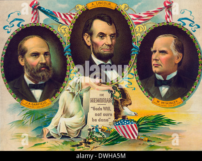 In memoriam. "Gottes Wille nicht unsere erfolgen" 1901 - Ehren Lincoln, Garfield und McKinley - amerikanischen Präsidenten ermordet Stockfoto
