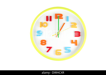 Bunte Uhr in Zeit von 01:00 auf weißem Hintergrund zu erzählen. Stockfoto