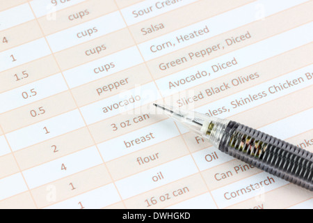 Closeup mechanischen Bleistift Punkt Meal Planner Graph. Stockfoto