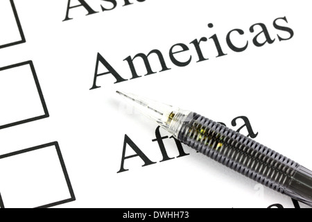 Closeup mechanischen Bleistift Punkt Checkbox in Amerika Text. Stockfoto