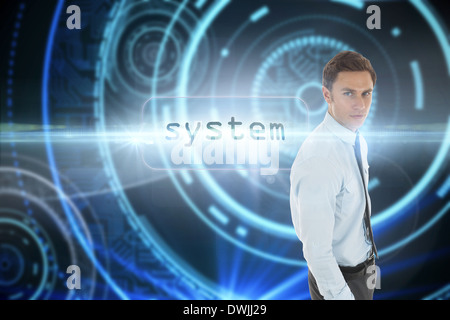 System gegen futuristische technologischen Hintergrund Stockfoto
