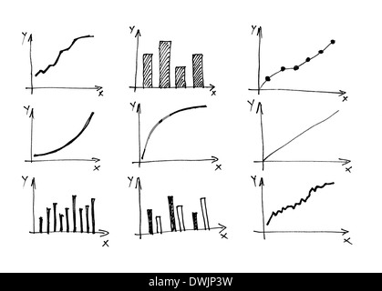 Diagramme und Charts und andere Infografiken Zeichnungen als Design-Elemente-Sammlung. Stockfoto