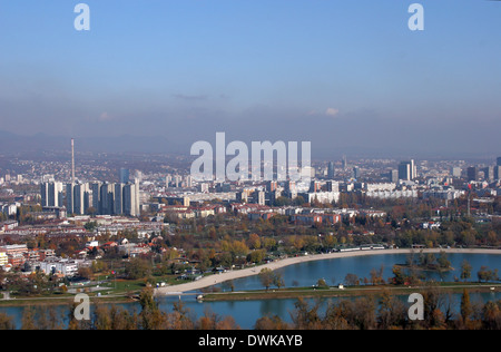 Luftaufnahme von Zagreb, der Hauptstadt Kroatiens am 14. Oktober 2007 Zagreb, Kroatien. Stockfoto