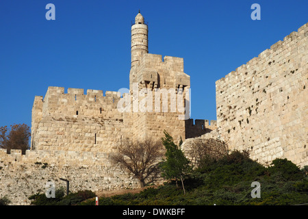 Die Zitadelle der Turm Davids, außerhalb der Stadtmauern der Altstadt von Jerusalem aus gesehen Stockfoto