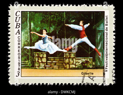 Briefmarke aus Kuba, die Darstellung einer Szenenverlaufs aus dem Ballett Giselle. Stockfoto