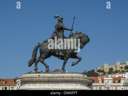 Statue von König Pedro IV Lisbon Stockfoto