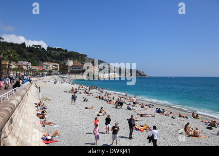 Strand, Nizza, Côte d ' Azur, Alpes Maritimes, Provence, Côte d ' Azur, Frankreich, mediterran, Europa Stockfoto