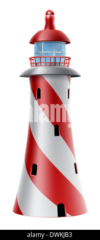 Abbildung von einem rot-weißen Leuchtturm mit diagonalen Streifen Stockfoto