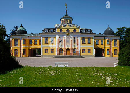 Schloss Belvedere, wurde zwischen 1724 und 1732 im barocken Stil mit einer Orangerie, in der Nähe eine herzogliche Jagdrevier Süd-östlich von Weimar, Stadtkreis, Thüringen, Schloss Belvedere, Süd-östlich von Weimar errichtet. Stockfoto