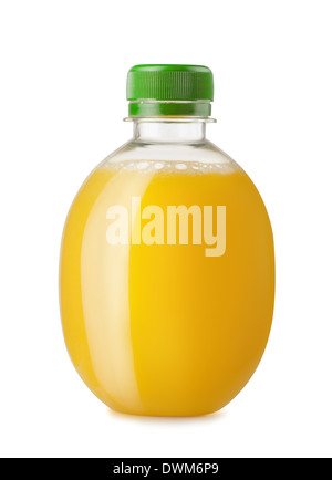 Runde Flasche Orangensaft isoliert auf weiss Stockfoto