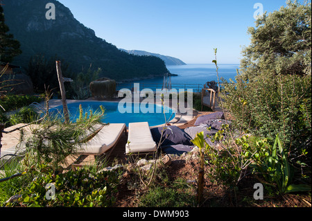 Türkei, KABAK Tal: Im Süden der Türkei rund um Fethiye und Dalaman sind viele kleine Buchten mit schönen Stränden und Bergen Stockfoto