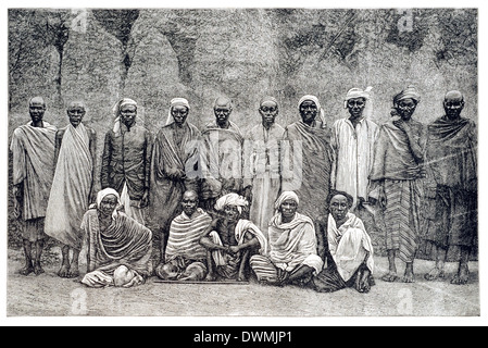 Gruppe von Stanleys Anhängern bei Kabinda, Westküste von Afrika, nur nach der Überquerung der schwarze Kontinent Stockfoto