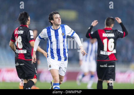 10. März 2014 - 03.10.14, San Sebastian, spielte Ruben Pardo Torjubel während Liga BBVA Fußballspiel zwischen Real Sociedad und Rayo Vallecano Anoeta Stadium, Basc Spanien auf 10 Mach 2014. Foto: Ortzi Omenaka/Urbanandsport/NurPhoto (Kredit-Bild: © Ortzi Omenaka/NurPhoto/ZUMAPRESS.com) Stockfoto