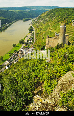 Burg Maus und Rhein, Rheinland-Pfalz, Deutschland, Europa Stockfoto