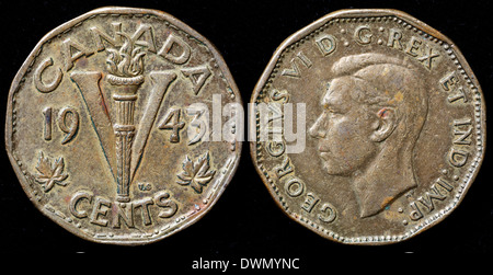 5 Cent Münze, König George VI, Kanada, 1943 Stockfoto