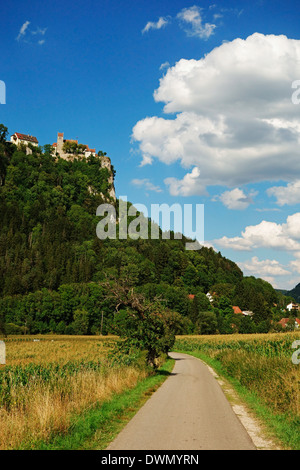 Blick auf Donautal (Donautal), Schaufelsen und Werenwag Burg, Schwäbische Alb, Baden-Württemberg, Deutschland, Europa Stockfoto