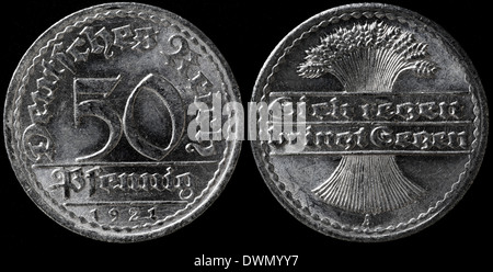 50 Pfennig Münze, Deutschland, 1921 Stockfoto