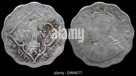 1 Anna Münze, König George V, Indien, 1934 Stockfoto