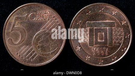 5 Euro-Cent-Münze, Mnajdra Tempel Altar, Malta, 2008 Stockfoto