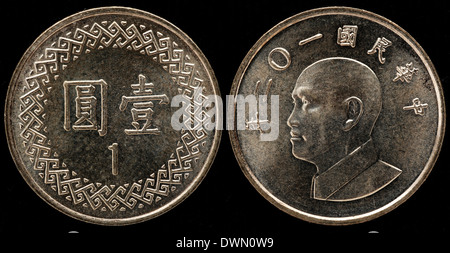 1 Yuan-Münze, Chiang Kai-Shek, Taiwan Stockfoto