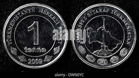 1 Tenge-Münze, Turkmenistan, 2009 Stockfoto