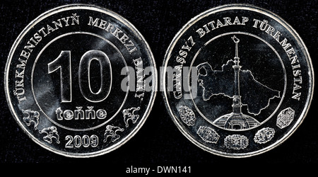 10 Tenge-Münze, Turkmenistan, 2009 Stockfoto