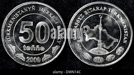 50 Tenge-Münze, Turkmenistan, 2009 Stockfoto
