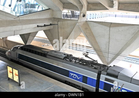 TGV-Zug im Bahnhof Lyon-Saint-Exupery Satolas Frankreich Stockfoto