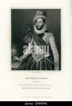 Porträt von Sir Walter Raleigh eine englische Aristokrat, Schriftsteller, Dichter, Soldat, Politiker, Höfling, Spion und Explorer. Stockfoto