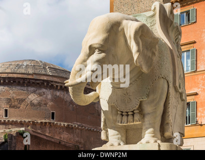 Bernini &#39;s Elefant, Pulcino della Minerva, Elefantenstatue am Fuß des Obelisken Obelisco della Minerva, von Ercole Stockfoto