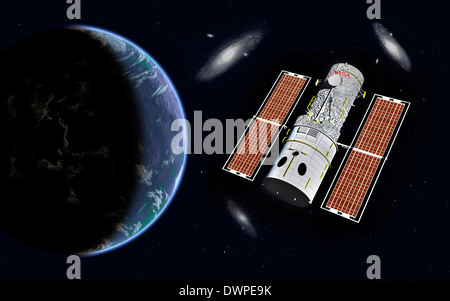 Das Hubble Space Telescope In der Erdumlaufbahn. Stockfoto