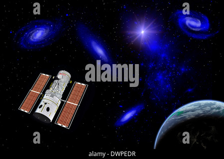 Das Hubble Space Telescope In der Erdumlaufbahn. Stockfoto