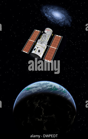 Das Hubble Space Telescope In der Erdumlaufbahn. Stockfoto